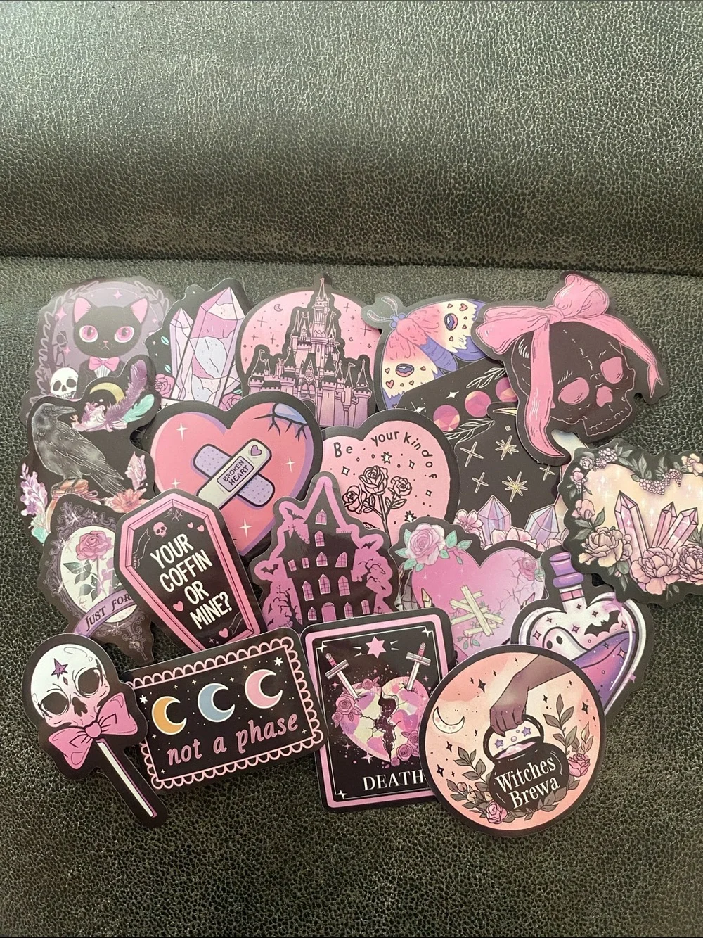 🖤 20 Pink Gothic Sticker Bundle Pastel Skull & Crystal Set